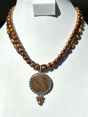 NWT Peyote Bird Free Spirit Multi-Strand Pearl Tiger's Eye Medallion Necklace